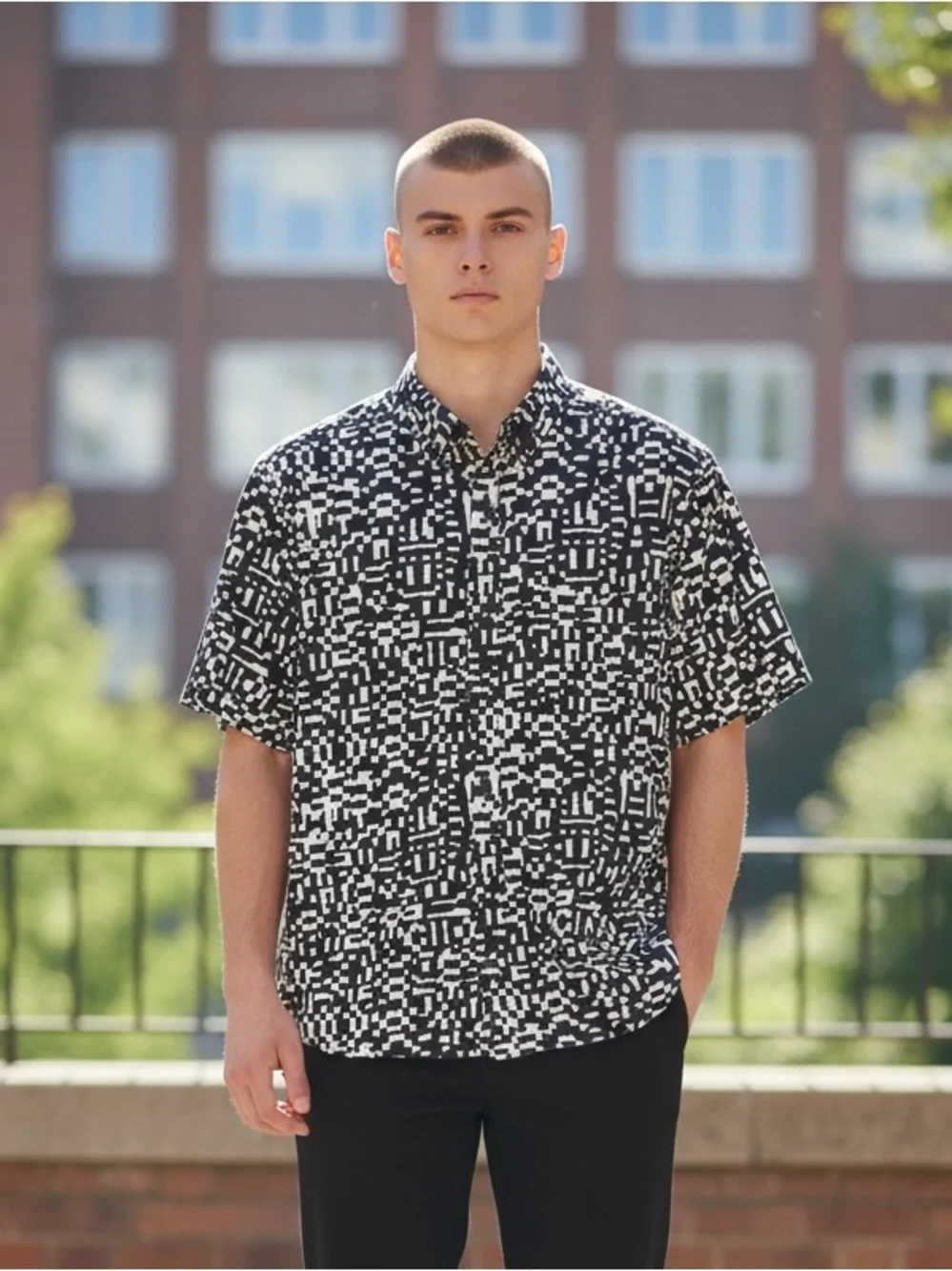 Banana Republic 100% cotton Black & White Short-Sleeve Button-Down Shirt